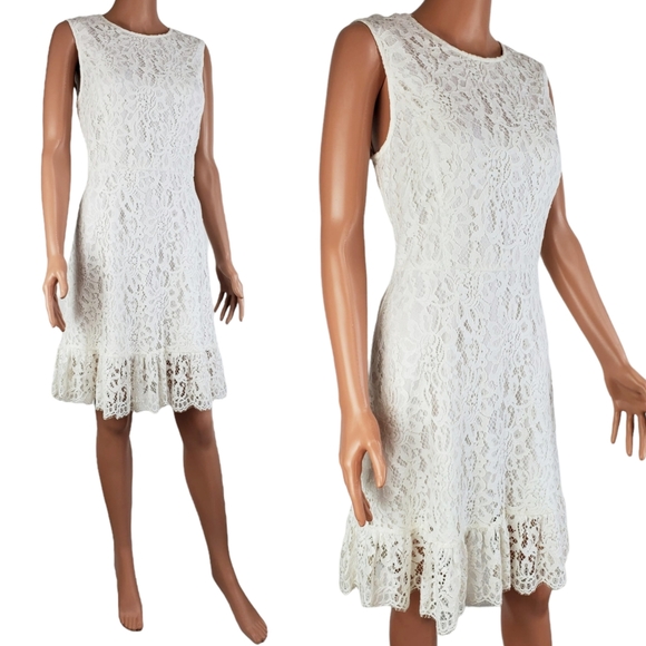 NWT Draper James lace sleeveless ruffle hem a line dress willow white size 8 - Picture 9 of 13